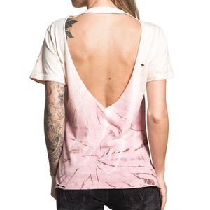 🤘NeW🎸 AFFLICTION STANDARD SUPPLY OPEN BACK RAW Tee Large L